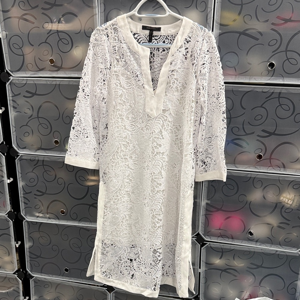 BCBGMaxAzria White Lace Midi Dress